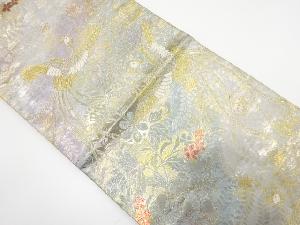 鳳凰に草花模様織り出し　袋帯